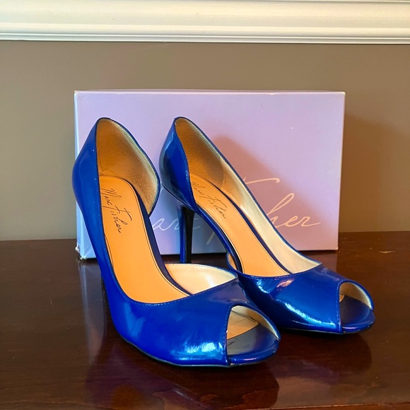 Marc Fisher Shoes - Marc Fisher EUC Bright Blue Patent Leather Peeptoe D'Orsay Heels Sz 9 M